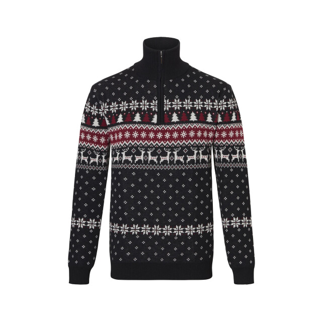 Apollo Heren kersttrui zip met kerst print zwart 000166999006-CombB large