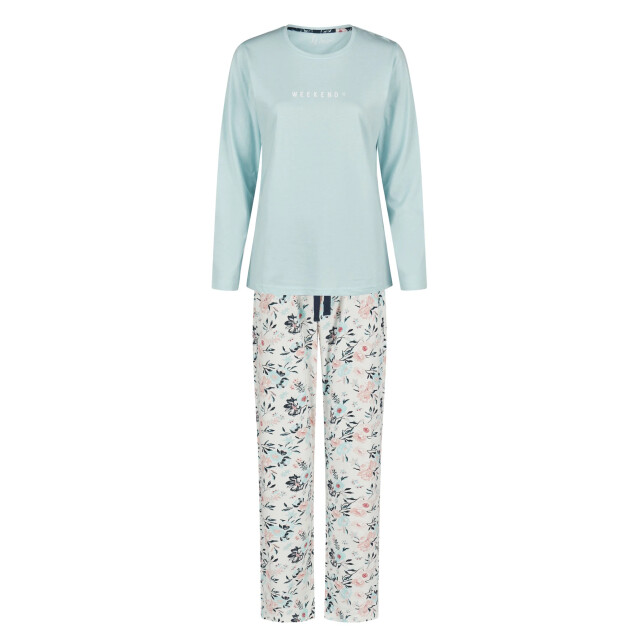 By Louise Dames pyjama set lang blauw gebloemd BL-6021-02 large