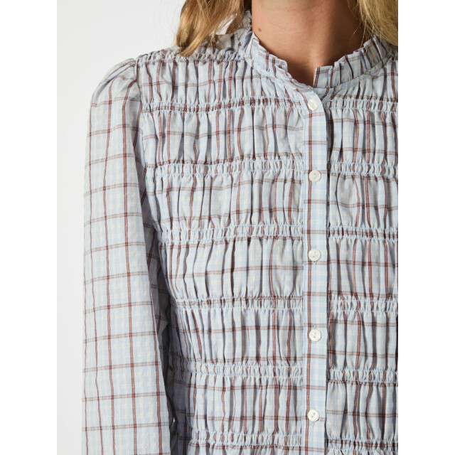 Neo Noir mocca smock check blouse 166900 145 light blue 06615.210.0035 large