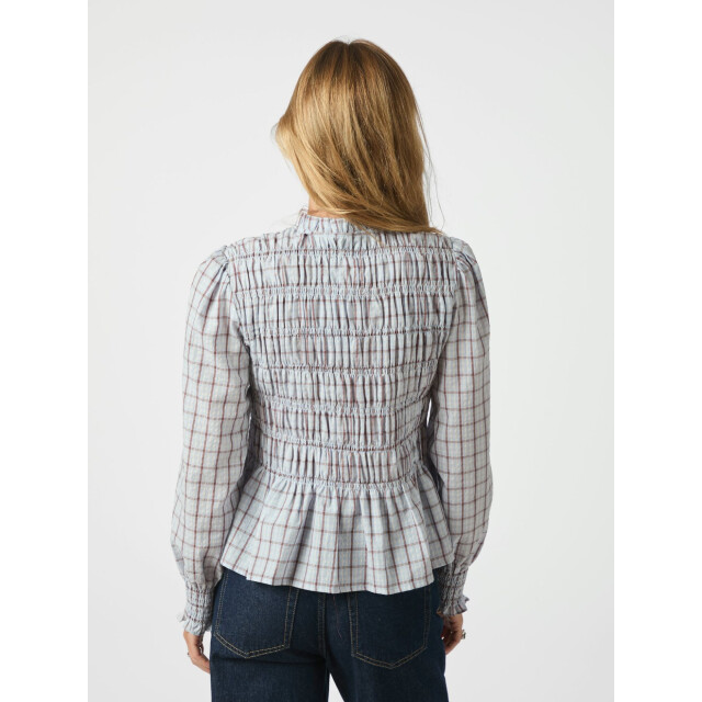 Neo Noir mocca smock check blouse 166900 145 light blue 06615.210.0035 large