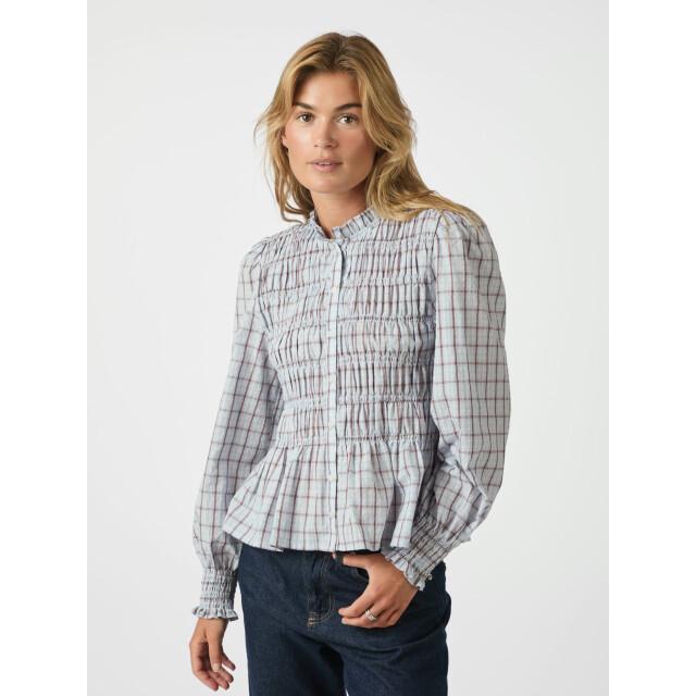 Neo Noir mocca smock check blouse 166900 145 light blue 06615.210.0035 large