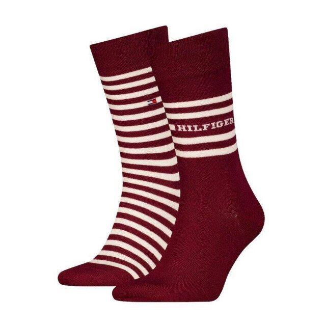 Tommy Hilfiger Heren contrast gestreepte katoenen sokken (set van 2) UTNA1113_burgundy large