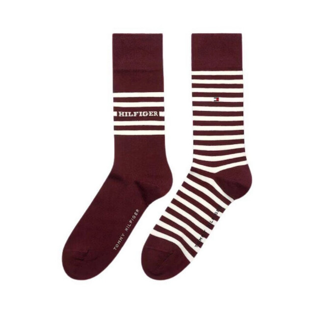 Tommy Hilfiger Heren contrast gestreepte katoenen sokken (set van 2) UTNA1113_burgundy large