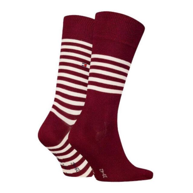 Tommy Hilfiger Heren contrast gestreepte katoenen sokken (set van 2) UTNA1113_burgundy large