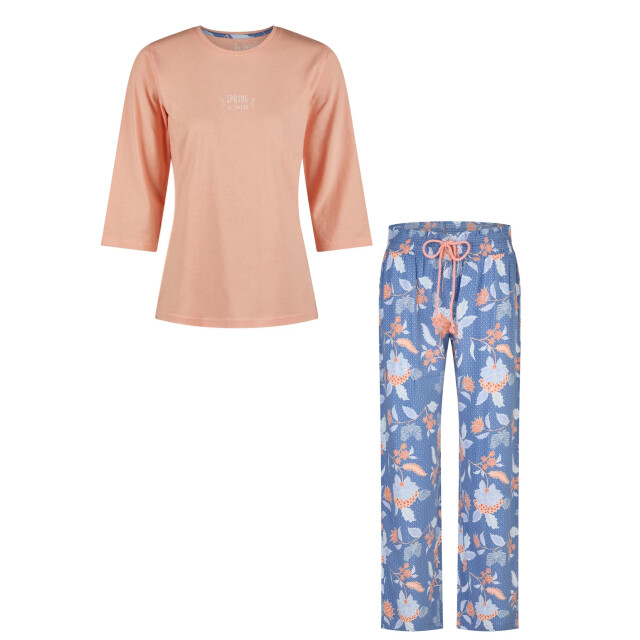 By Louise Dames pyjama set lang oranje/blauw gebloemd BL-553-02 large