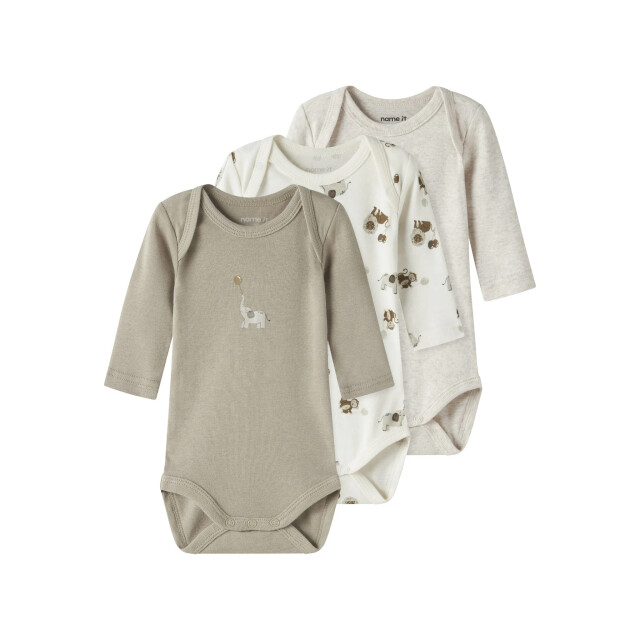 Name It Unisex kinder bodysuit nbnbody 3-pack beige/wit dierenprint 13250815-Jet Stream large