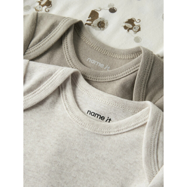 Name It Unisex kinder bodysuit nbnbody 3-pack beige/wit dierenprint 13250815-Jet Stream large
