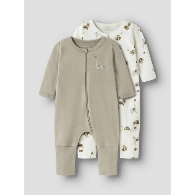 Name It Unisex kinder bodysuit nbnnightsuit 2-pack beige dierenprint 13250816-Jet Stream large