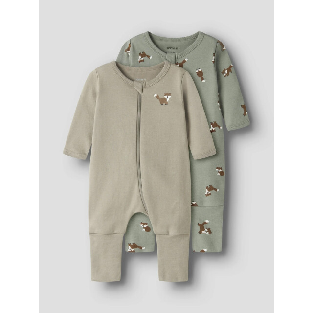 Name It Jongens kinder bodysuit nbmnightsuit 2-pack beige/groen vosprint 13250790-Shadow large