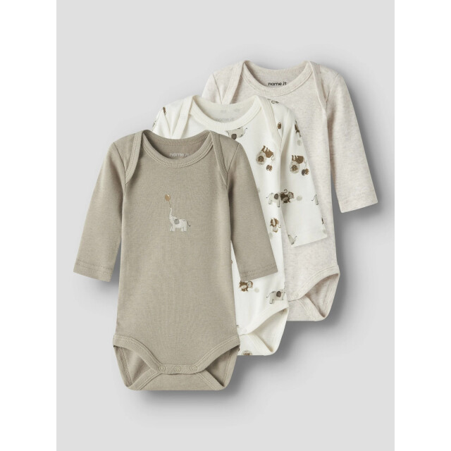 Name It Unisex kinder bodysuit nbnbody 3-pack beige/wit dierenprint 13250815-Jet Stream large