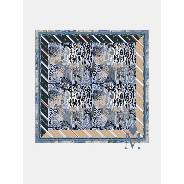 Mucho Gusto ® t-shirt lange mouwen wit blauwe cheetahprint MUCHO GUSTO® T-shirt Lange Mouwen Wit Blauwe Cheetahprint large