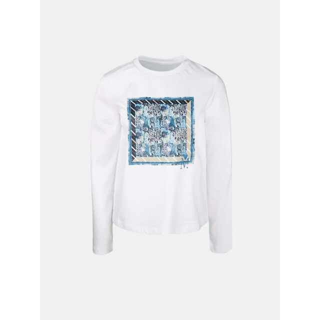 Mucho Gusto ® t-shirt lange mouwen wit blauwe cheetahprint MUCHO GUSTO® T-shirt Lange Mouwen Wit Blauwe Cheetahprint large