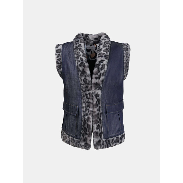 Mucho Gusto ® gilet jeans grijs luipaard MUCHO GUSTO® Gilet Jeans Grijs Luipaard large