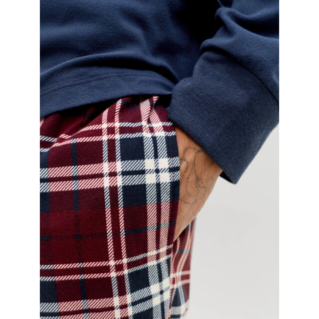 Jack & Jones Heren lounge pyjama set lang jacmixed polyester geruit blauw/rood 12273626-Port Royale large