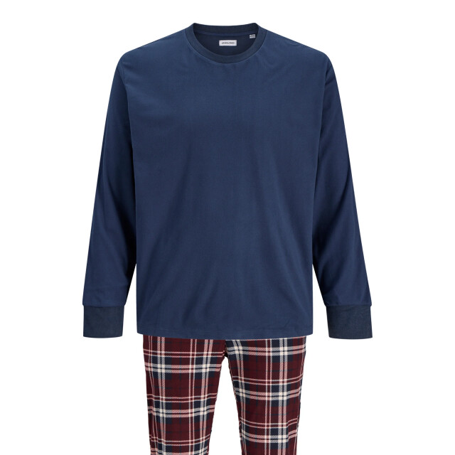 Jack & Jones Heren lounge pyjama set lang jacmixed polyester geruit blauw/rood 12273626-Port Royale large