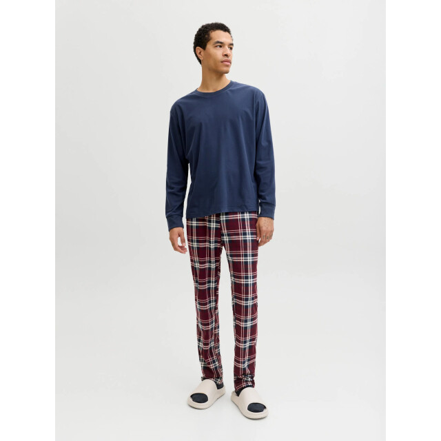 Jack & Jones Heren lounge pyjama set lang jacmixed polyester geruit blauw/rood 12273626-Port Royale large