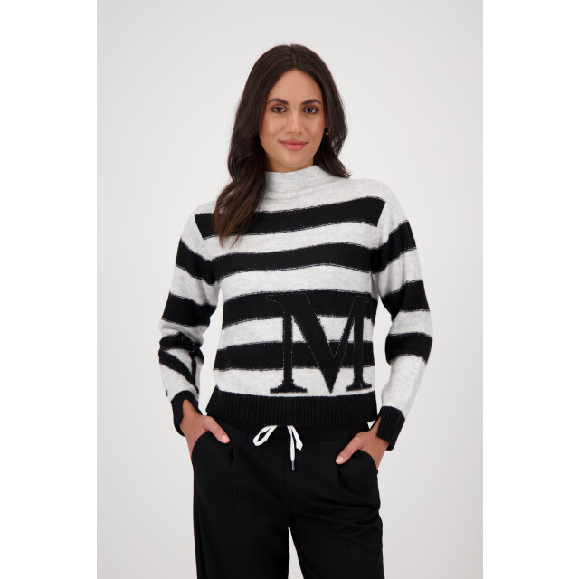 Monari  striped jumper 809123 821 ash grey melange stripe 06712.940.0111 large