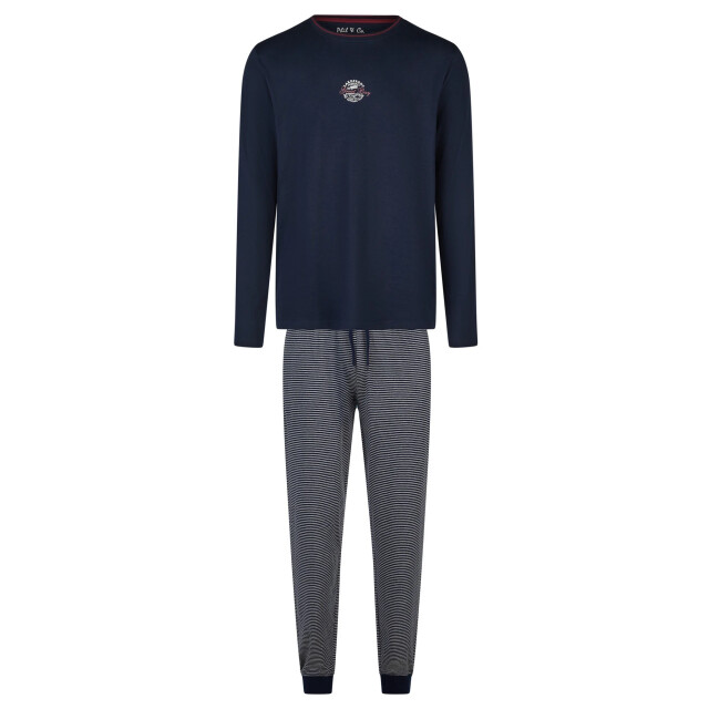Phil & Co Heren winter pyjama set lang donkerblauw/grijs gestreept PH-6143-02 large