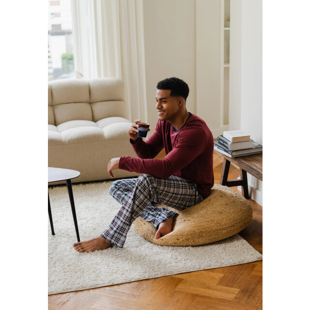 Phil & Co Heren winter pyjama set lang rood/grijs geruit PH-6141-02 large