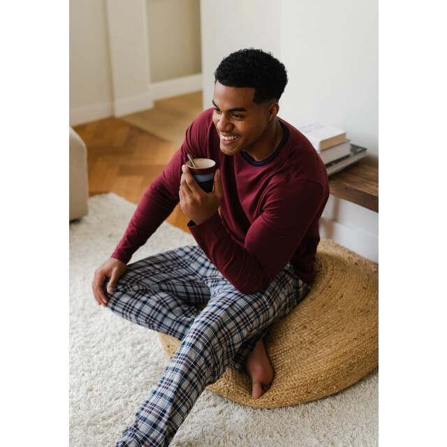 Phil & Co Heren winter pyjama set lang rood/grijs geruit PH-6141-02 large
