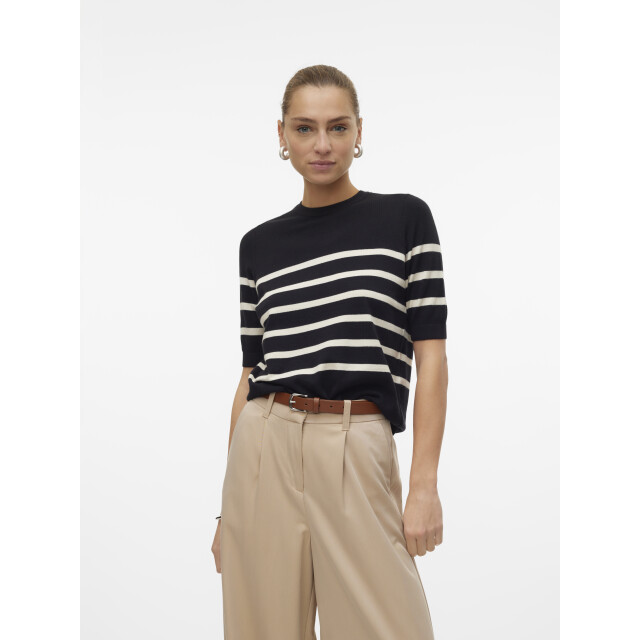 Vero Moda vmsaba plain ss o-neck pullover ga 10306829 black stripes with birch 06712.999.0256 large