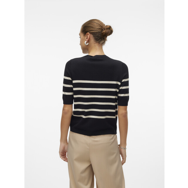 Vero Moda vmsaba plain ss o-neck pullover ga 10306829 black stripes with birch 06712.999.0256 large