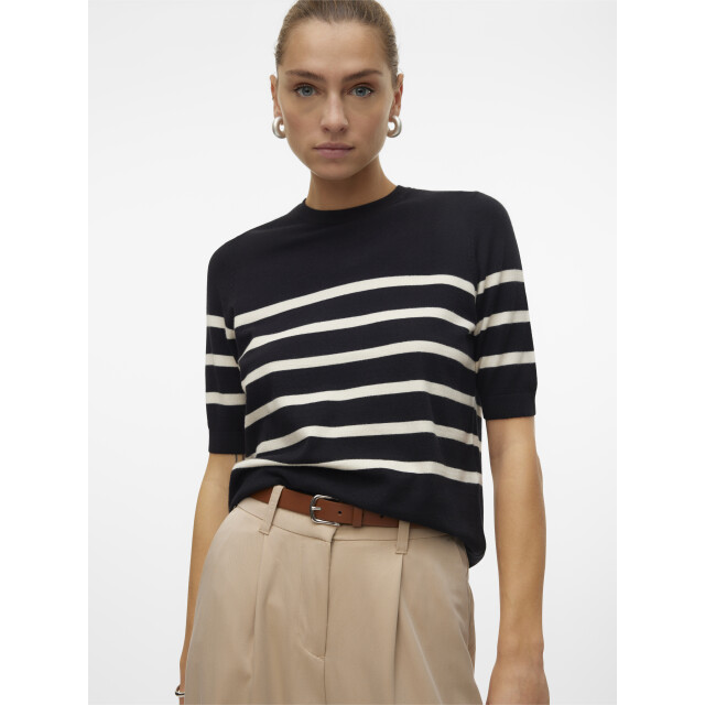 Vero Moda vmsaba plain ss o-neck pullover ga 10306829 black stripes with birch 06712.999.0256 large