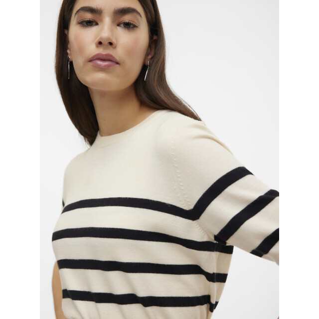 Vero Moda vmsaba plain ss o-neck pullover ga 10306829 birch stripes with black 06712.149.0256 large