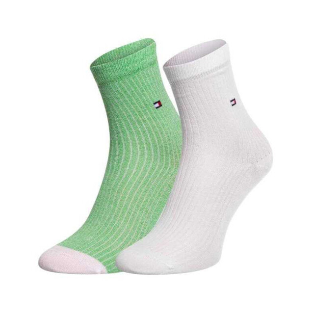 Tommy Hilfiger Dames gestreepte enkelsokken (set van 2) UTNA700_greenwhite large