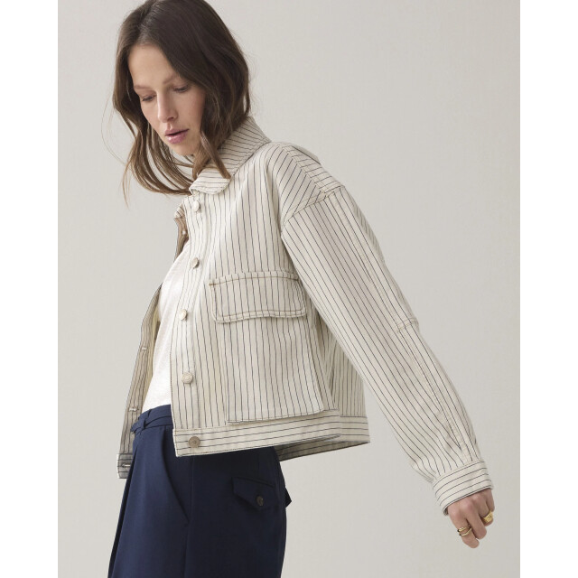 Summum 1s1289-12403 122 boxy jacket yarn dyed stripe ivory 1s1289-12403 122 large