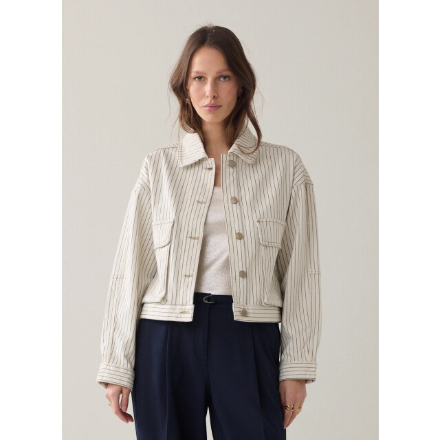 Summum 1s1289-12403 122 boxy jacket yarn dyed stripe ivory 1s1289-12403 122 large