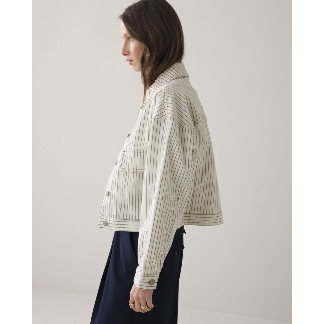 Summum 1s1289-12403 122 boxy jacket yarn dyed stripe ivory 1s1289-12403 122 large