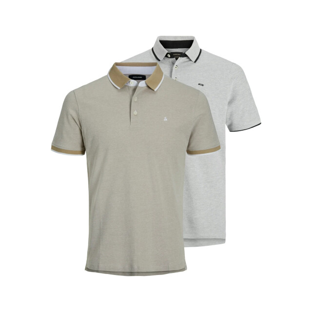 Jack & Jones Heren polo jjepaulos crockery lgm 2-pack 12191216-Beige/Grijs large