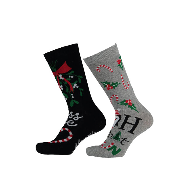 Apollo 2-pack foute dames kerstsokken wart / grijs kerst print 000130994001 large