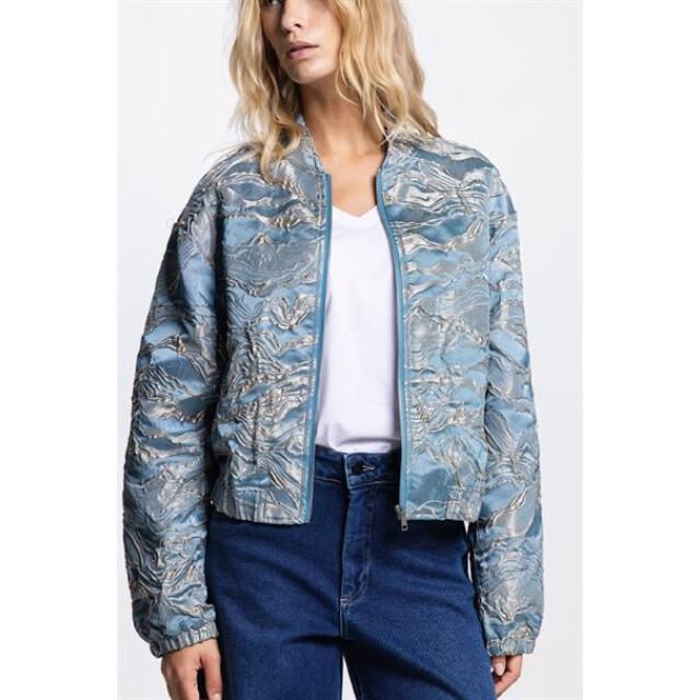 Jansen Amsterdam Qwen jasje 219 gj bomber long sleeve gold jacquard 000750 aquamarijn 219 GJ large