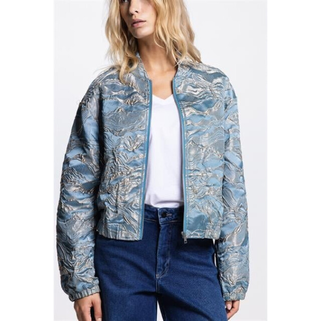 Jansen Amsterdam Qwen jasje 219 gj bomber long sleeve gold jacquard 000750 aquamarijn 219 GJ large