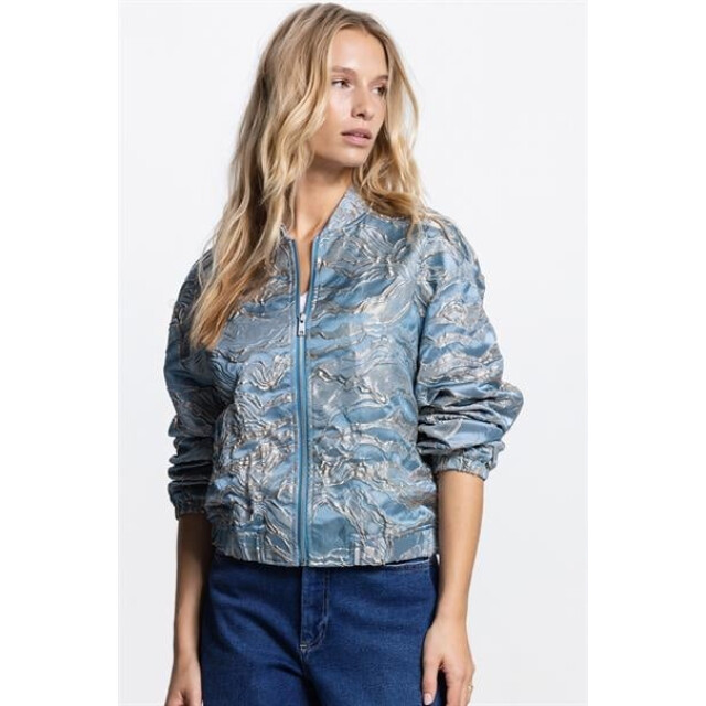 Jansen Amsterdam Qwen jasje 219 gj bomber long sleeve gold jacquard 000750 aquamarijn 219 GJ large