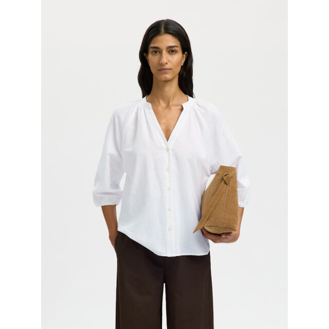 Selected Femme slwcleo-alberta linen blend shirt n 16099877 bright white 06615.100.0287 large