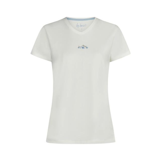 By Louise Dames capri pyjama driekwart broek v-hals wit/blauw gebloemd BL-6234-02 large