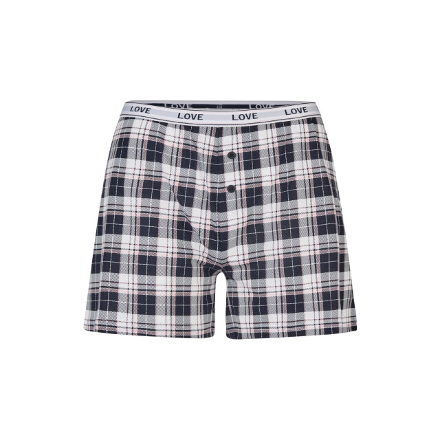 By Louise Dames korte pyjama set shortama donkerblauw effen/geruit BL-6216-02 large