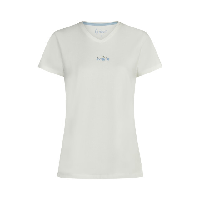 By Louise Dames capri pyjama driekwart broek v-hals wit/blauw gebloemd BL-6234-02 large