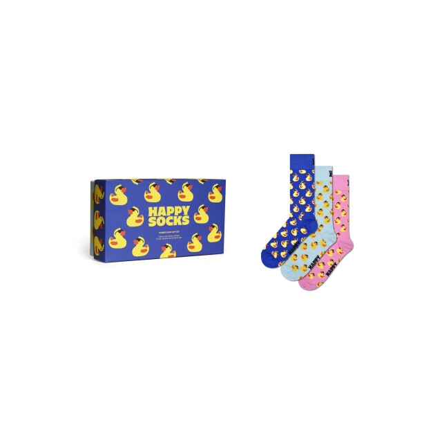 Happy Socks Heren sokken rubberen badeendjes print giftbox 3-pack blauw/lichtblauw/roze P002652 large