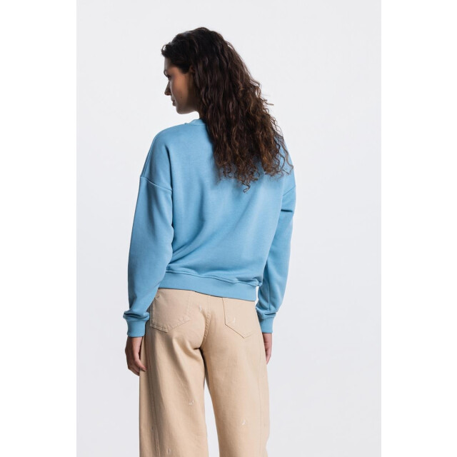 Jansen Amsterdam Maika sw 165 sweat long sleeve satin flowers embroidery 000750 aquamarijn SW 165 large