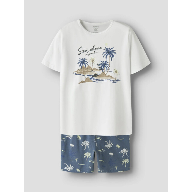 Name It Jongens korte pyjama set shortama nkmnightset wit/blauw palm print 13257124-Bluefin large
