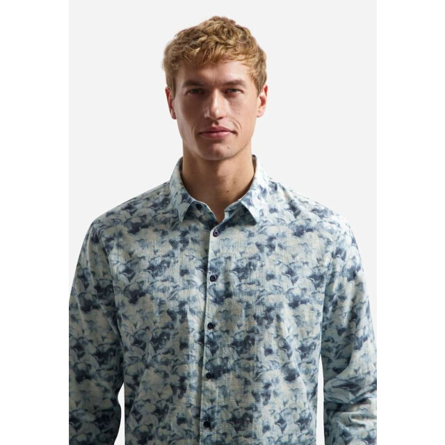 No Excess Shirt allover printed yarn dyed dob blue 31430120-030 large