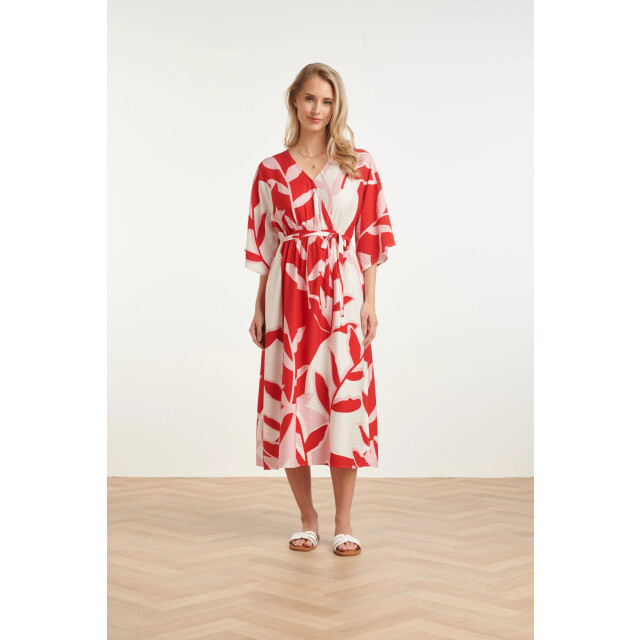 Smashed Lemon Maxi-jurk met rood en roze botanische print | 8718679002165 large