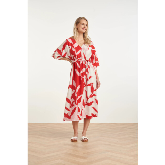 Smashed Lemon Maxi-jurk met rood en roze botanische print | 8718679002165 large