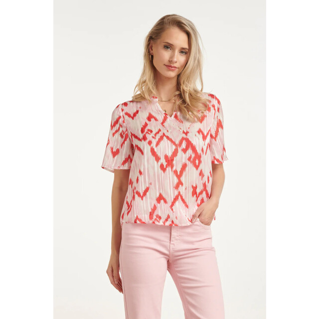 Smashed Lemon Dames top met grafische aztec print in roze en rood | 8718679006002 large