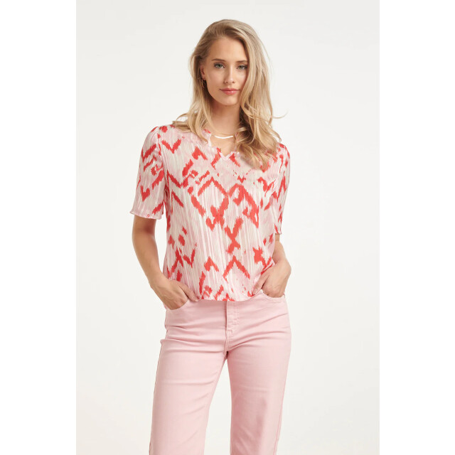 Smashed Lemon Dames top met grafische aztec print in roze en rood | 8718679006002 large