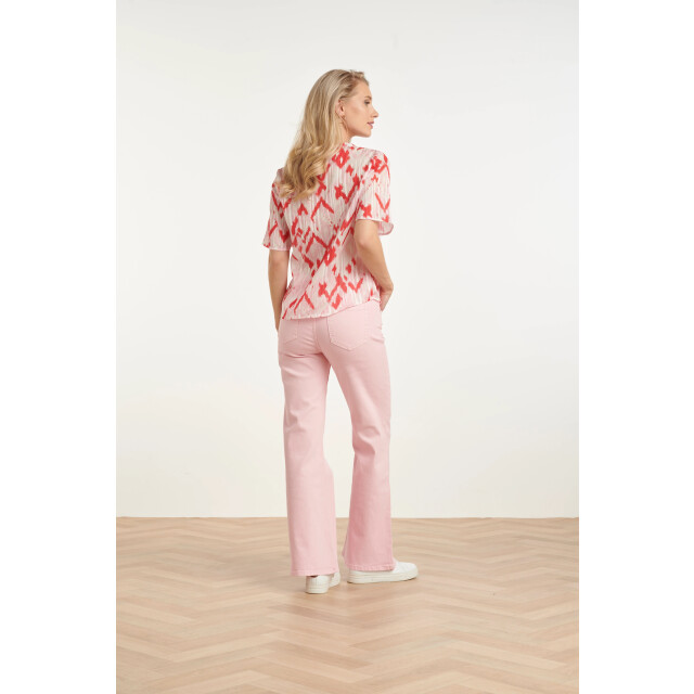 Smashed Lemon Dames top met grafische aztec print in roze en rood | 8718679006002 large